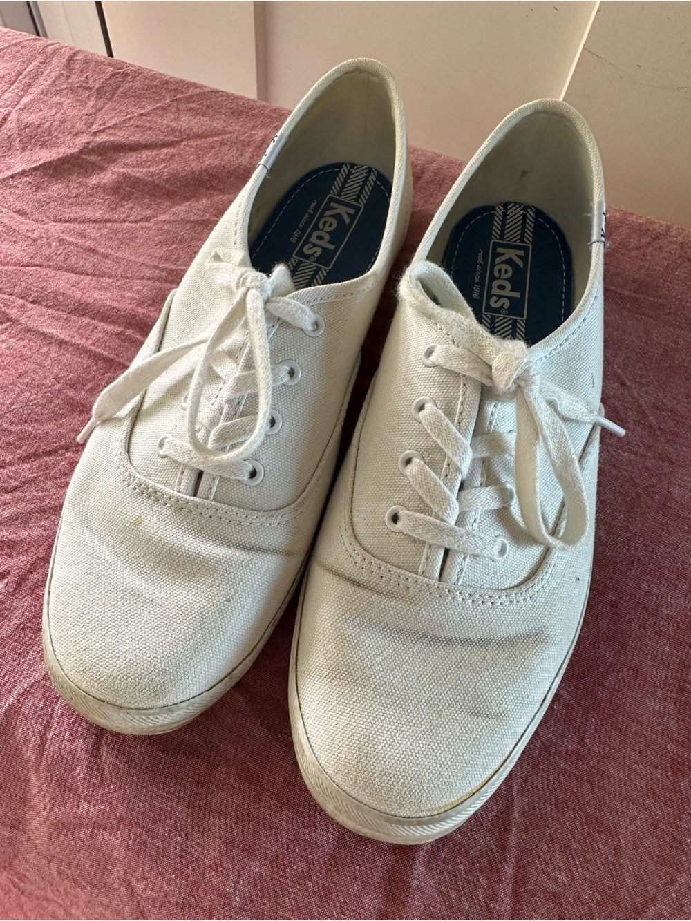 Keds White Canvas Low-Top Lace-Up Sneakers